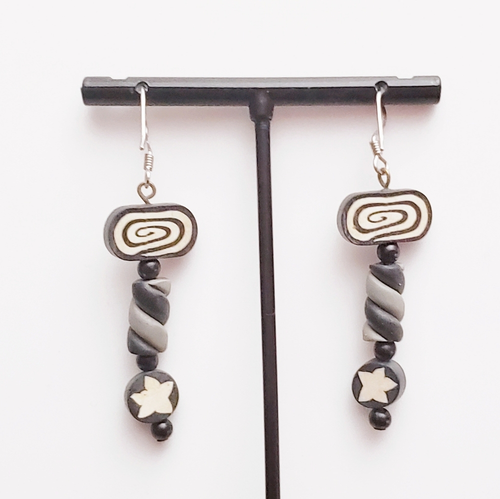 Cute Handmade Clay Slab, Twisted and Star Dangly Earrings